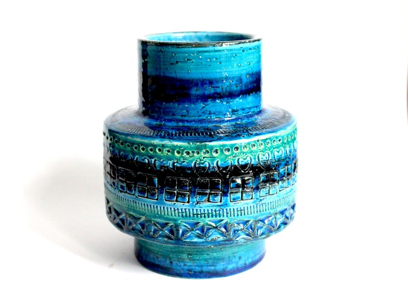 Bitossi cylindrical vase in Rimini blue glaze from the 60s, mid century Italian pottery, blue Bitossi vase, mcm Italian ceramics image 1