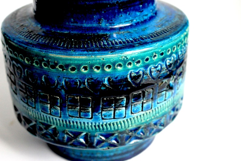 Bitossi cylindrical vase in Rimini blue glaze from the 60s, mid century Italian pottery, blue Bitossi vase, mcm Italian ceramics image 8