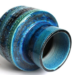 Bitossi cylindrical vase in Rimini blue glaze from the 60s, mid century Italian pottery, blue Bitossi vase, mcm Italian ceramics image 7