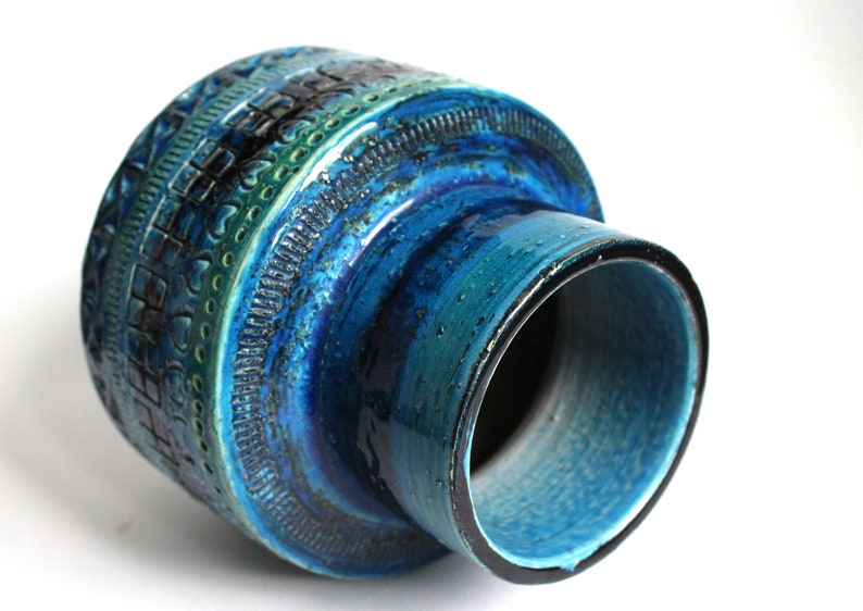 Bitossi cylindrical vase in Rimini blue glaze from the 60s, mid century Italian pottery, blue Bitossi vase, mcm Italian ceramics image 7