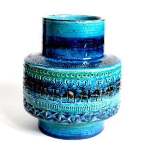 Bitossi cylindrical vase in Rimini blue glaze from the 60s, mid century Italian pottery, blue Bitossi vase, mcm Italian ceramics image 3