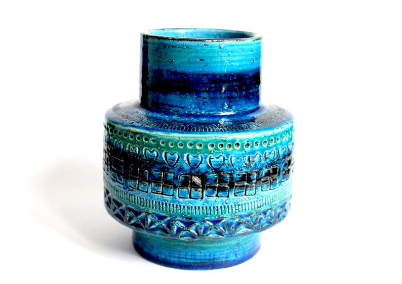 Bitossi cylindrical vase in Rimini blue glaze from the 60s, mid century Italian pottery, blue Bitossi vase, mcm Italian ceramics image 3