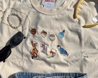 Camiseta vintage bordada de Winnie the Pooh y sus amigos - Para adultos, jóvenes y niños pequeños