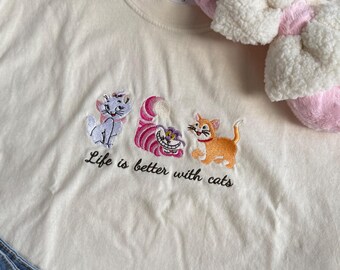 Vintage "Life is Better with Cats" Embroidered Shirt - Adults, Youth, Toddlers