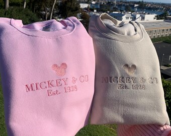 Embroidered Monochrome Couple's Mickey & Co Sweatshirt