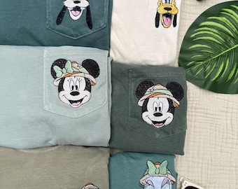 Animal Kingdom Mickey and Friends Inspired Embroidered Shirt | Disney Safari Pocket Tee | Disney Vacation Shirt Adults, Youth, Toddlers