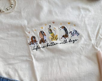 Vintage "Life is better with Dogs" Embroidered Shirt - Pluto, Slinky, Lady, Cooper, Patch 101 Dalmatians - Adults, Youth, Toddlers