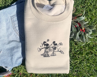 Ice Skating Mickey and Minnie Embroidered Crewneck - Very Merry Christmas Edition 2024