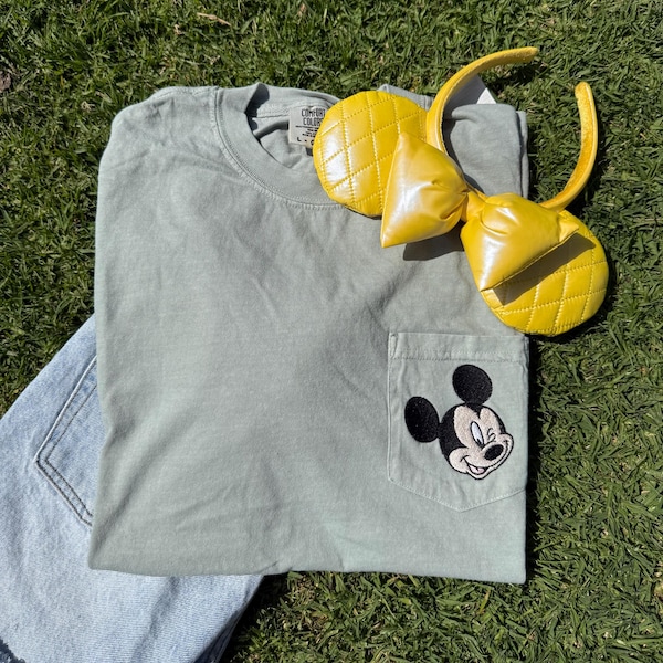 Vintage Winking Mickey Embroidered Pocket Tee