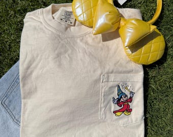 Vintage Sorcerer Mickey Embroidered Pocket Tee