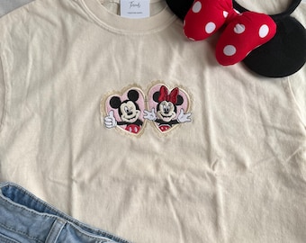 Vintage Coquette Mickey and Minnie Locket Embroidered Shirt - Adults, Youth, Toddlers