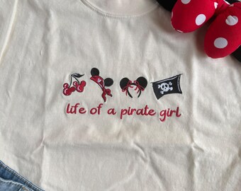 Vintage Pirates of the Caribbean "Life of a pirate girl" Icons Embroidered Shirt - Adults, Youth, Toddlers