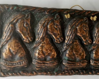 Brutalist Copper Horses Knights Embossed Wall Art   RARE! Brutalist Industrial Wall Art