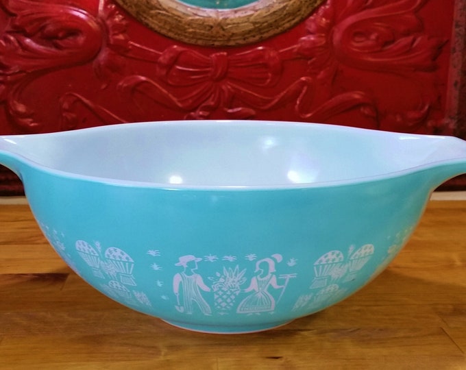 Pyrex 138 Pyrex Turquoise Amish Butterprint Cinderella Bowl 1957 Issue 4 Quart ...