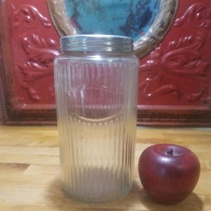 Hoosier Cabinet Ribbed Glass Storage Jar All Original c1920