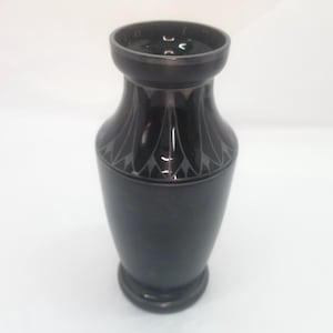 Art Deco Bohemian Black Glass Vase w Applied Silver Design c1920 W Kralik Loetz Czechoslovakia Hyalite