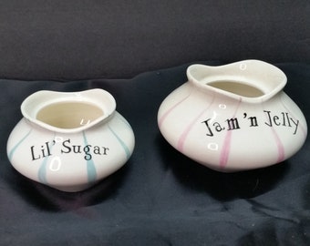 Holt Howard Pixieware Jam n Jelly AND Lil Sugar Bases  c1950, Pixieware, Vintage Kitchen, Holt Howard Pixies,