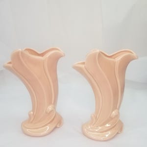 Vintage Art Deco Vases Claire Lerner 1951 California Peach Blush Pottery Vases Signed Dated Mid Century Vintage Art Deco Hollywood Regency