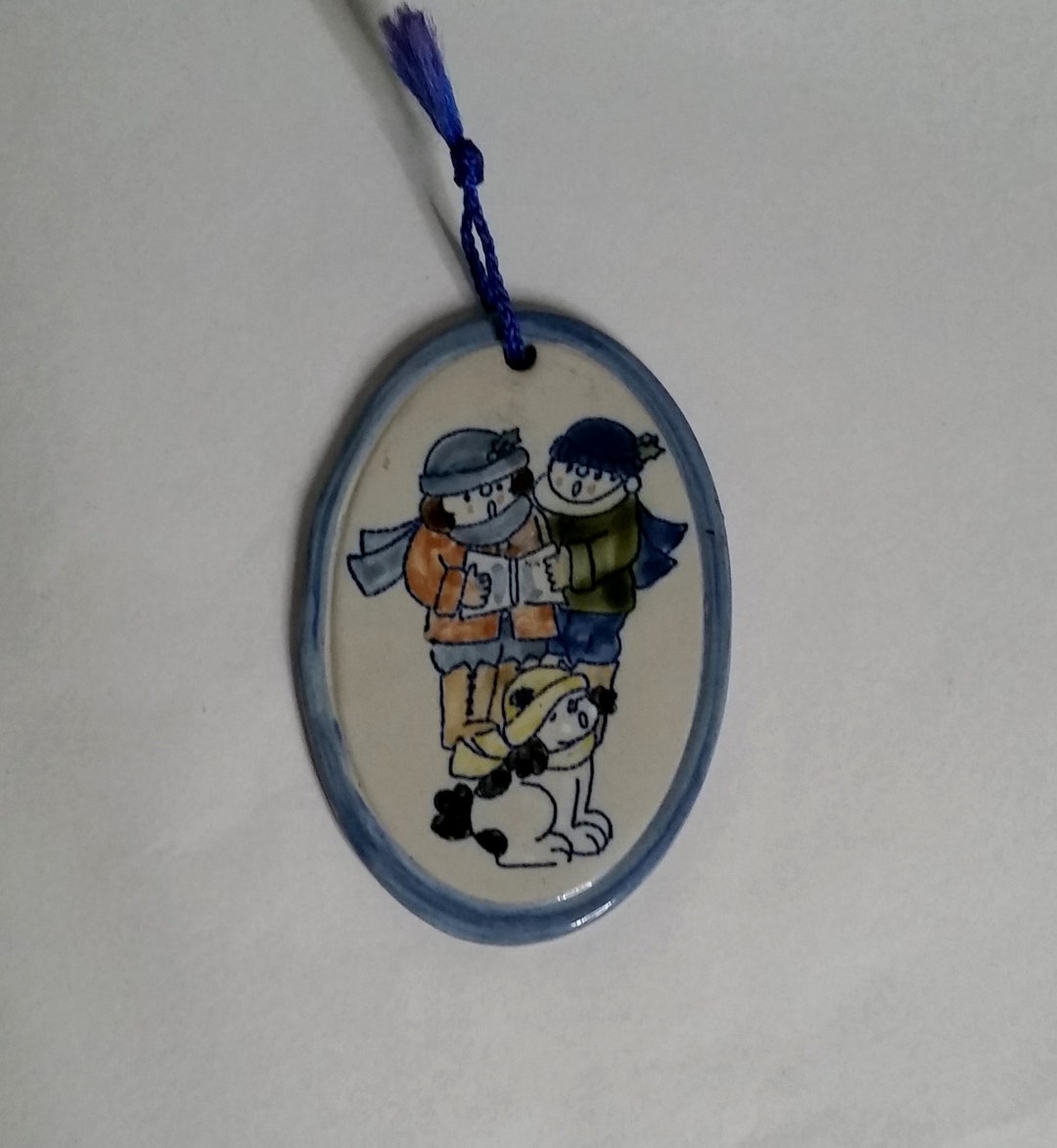Louisville Stoneware Pottery Christmas Ornament Carolers Holiday Dog