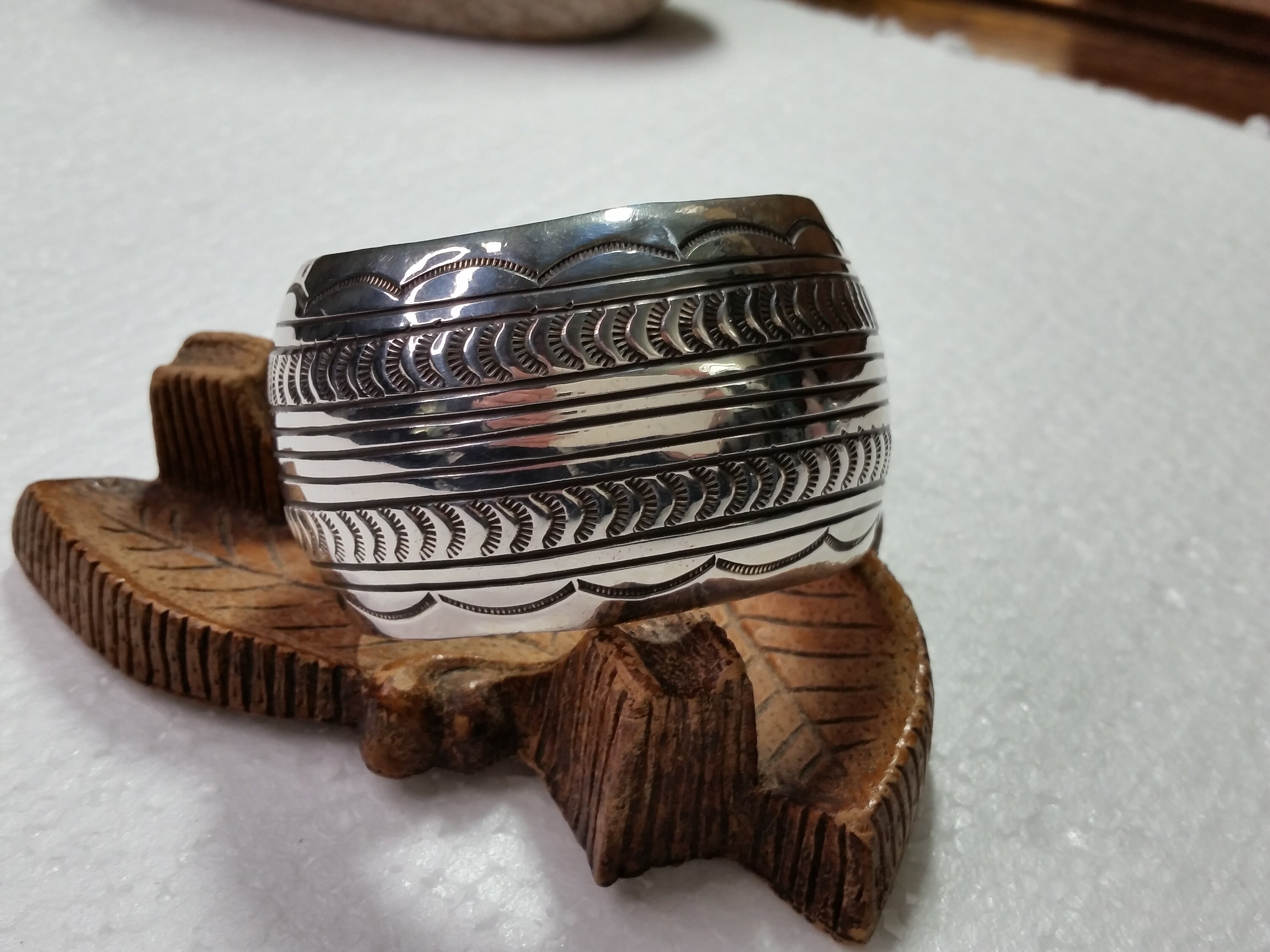 Vintage Huge Sterling Silver Navajo Stamped Bangle Cuff 81