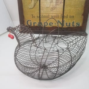 Wire Hen Farmhouse Egg Basket Antique Hand Wound Egg Basket Chickens Farmhouse Decor Primitive Decor