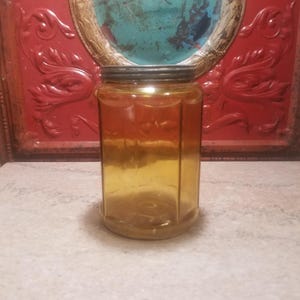 Vintage Amber Glass Tobacco Storage Jar Octagonal Humidor All Original Primitive Glass Hand Blown Scallop Tobacciana Antique Storage