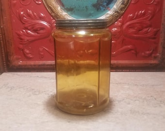 Antique Humidor Amber Glass Tobacco Jar Hand Blown Octagonal