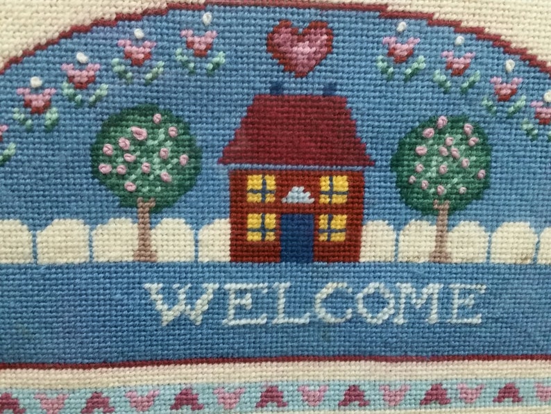 Stunning Folk Art Needlepoint 'welcome' Framed - Etsy