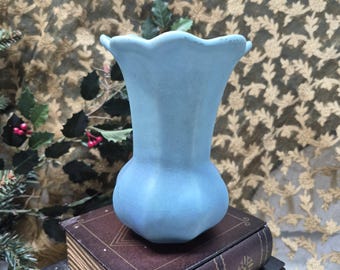 Van Briggle Vase Ming Blue Arts Crafts Era Octagon Flare Signed Mission Era Style Decor