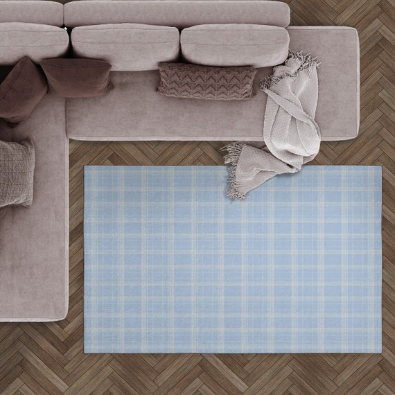 Blue and White Plaid Area Rugs Checkerboard Carpets Blue and Etsy
