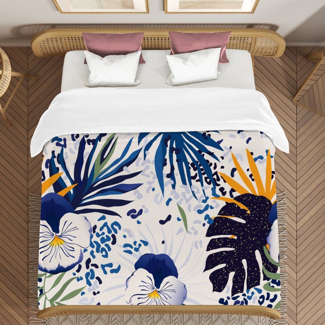 Tropical Duvets Jungle Leaves Print Comforters Blue Tropic Etsy