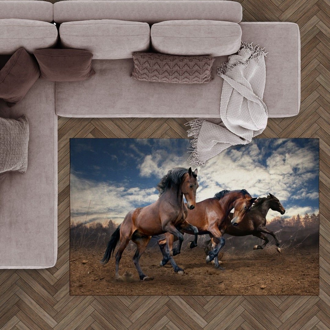 Brown Wild Horse Area Rugs Horses Rugs Blue Black Browns Floor Etsy