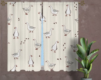 Vintage Crochet Ivory Two Cafe Curtains Country Geese 23"H x 35"W 