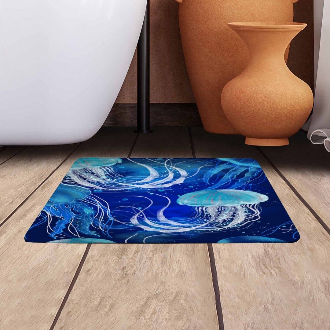 Jellyfish Bath Mats Blue Underwater Bathroom Mat Sea Jellies Etsy