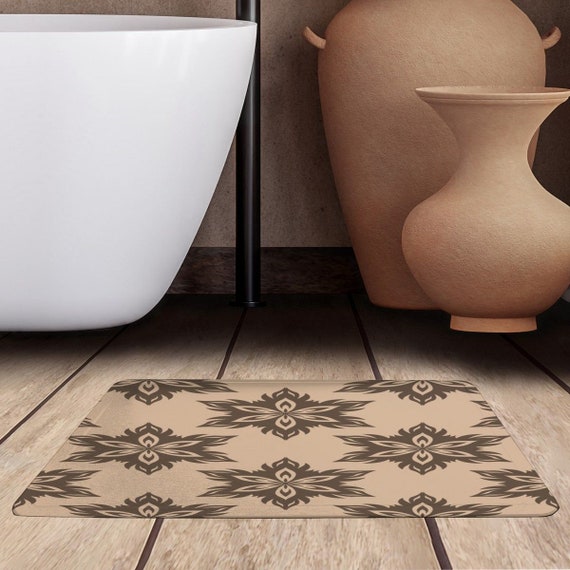 Brown Floral Bath Mats Flower Pattern Bathroom Mat Taupe and 