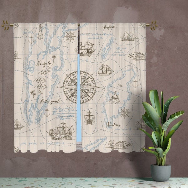 Nautical Chart Window Curtains - Etsy