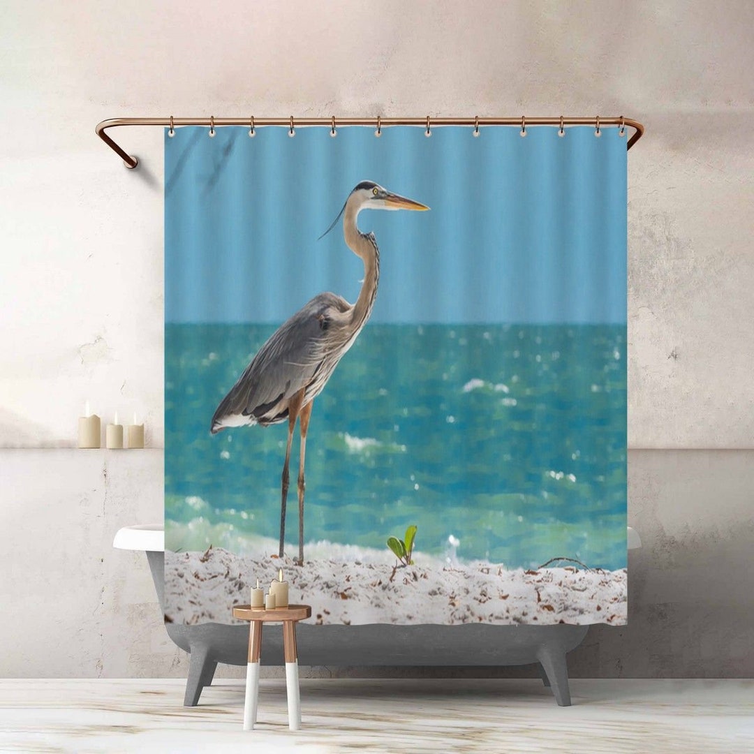 Great Blue Bird Shower Curtains Heron Bath Decor Beach Themed Etsy