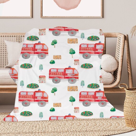 Fire Truck Blankets Cartoon Trucks Bed Blanket Red White and Etsy