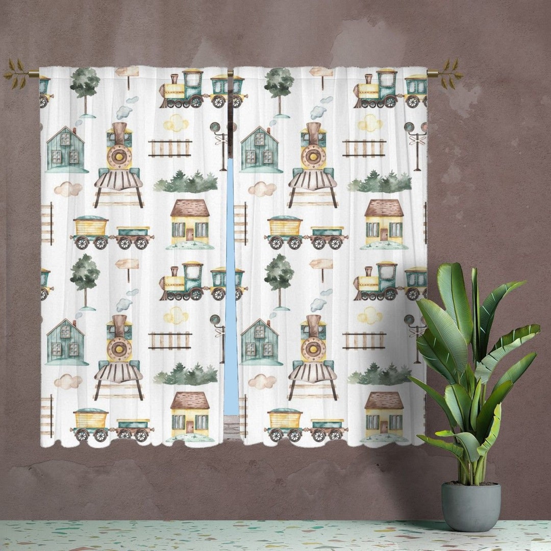 Train Curtain Panels Boho Window Curtain Watercolor Custom Etsy