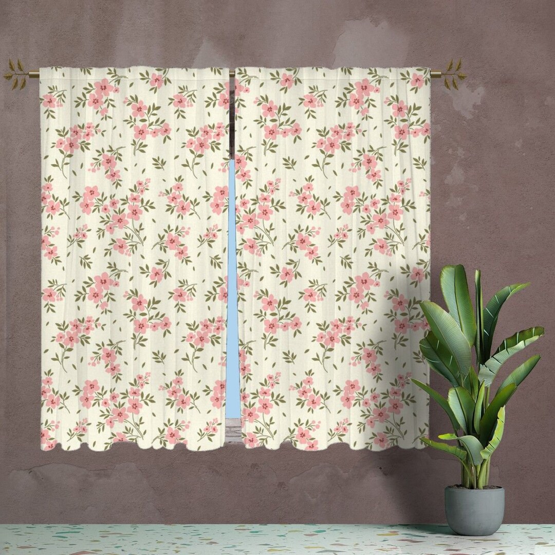 Pink Ditsy Curtain Panels Floral Print Window Curtain Pink and Etsy