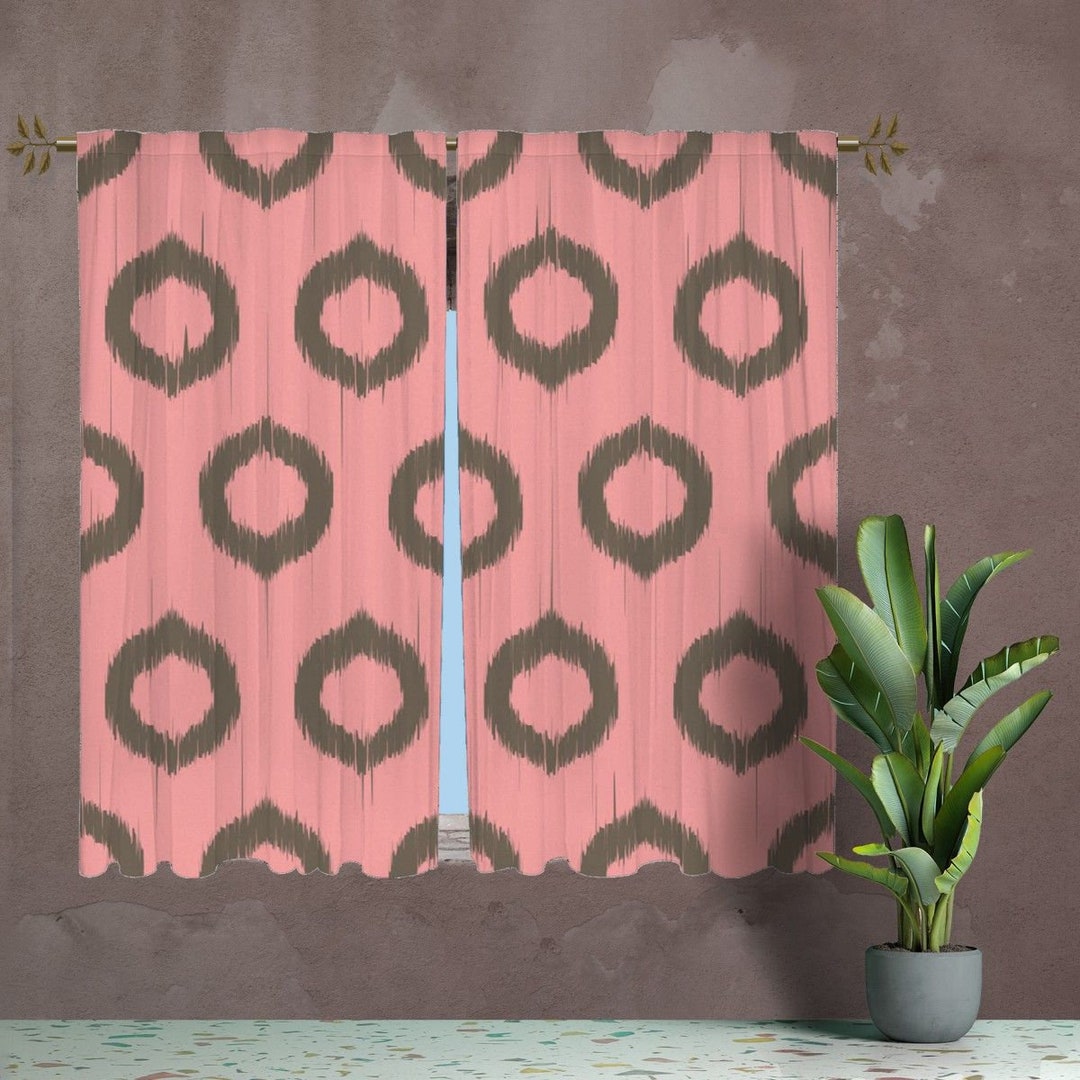 Grey and Pink Ikat Curtain Panels Ikat Pattern Window Etsy