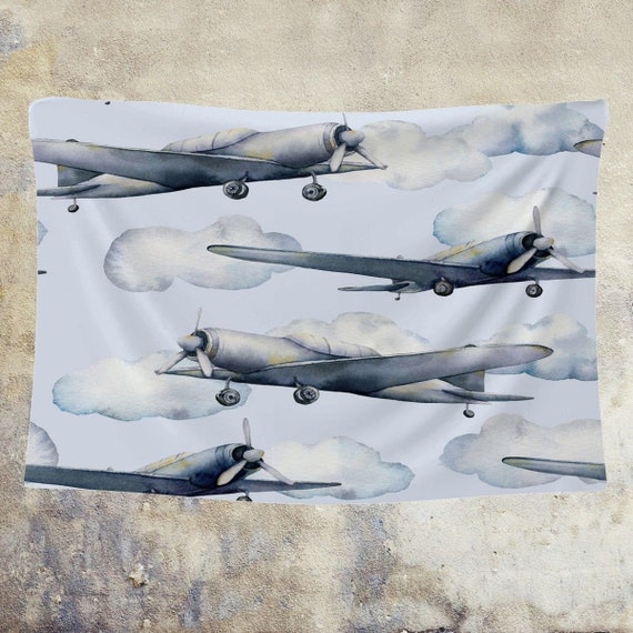 Vintage Airplane Fabric by the Yard Watercolor Fabrics Etsy