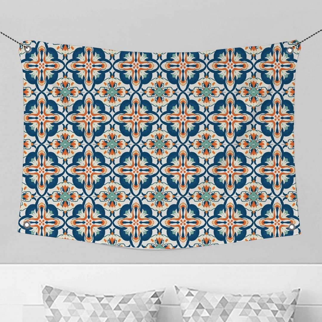 Portuguese Wall Art Traditional Tapestry Canvas Wrap Blue Etsy