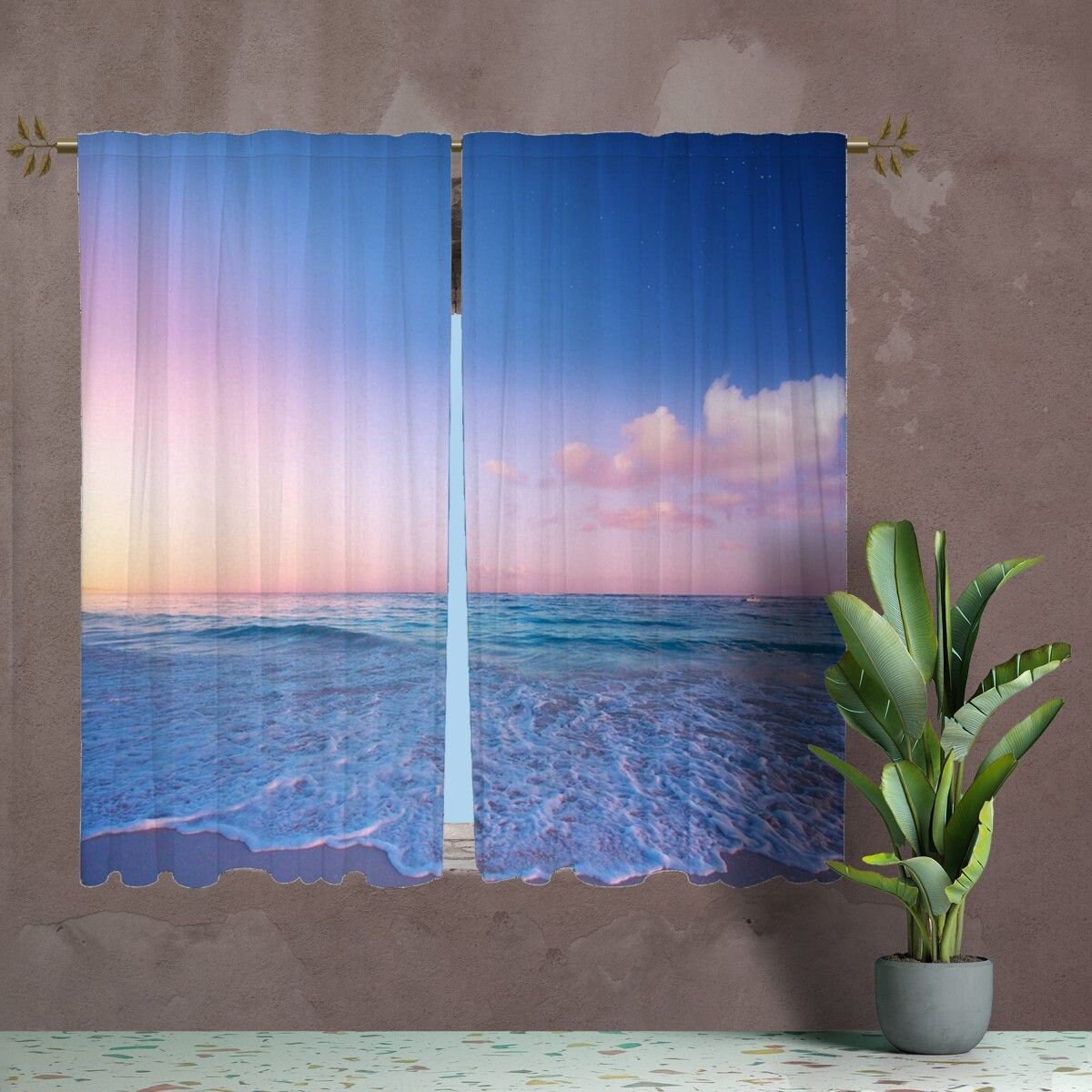 Ocean Beach Soft Sea Wave Window Curtain Blackout 130x210 Cm One Piece