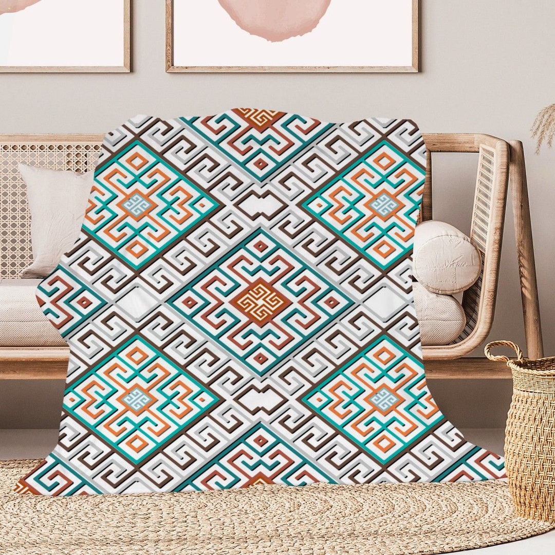 Colorful Greek Key Blankets Geometric Rhombus Bed Blanket Etsy