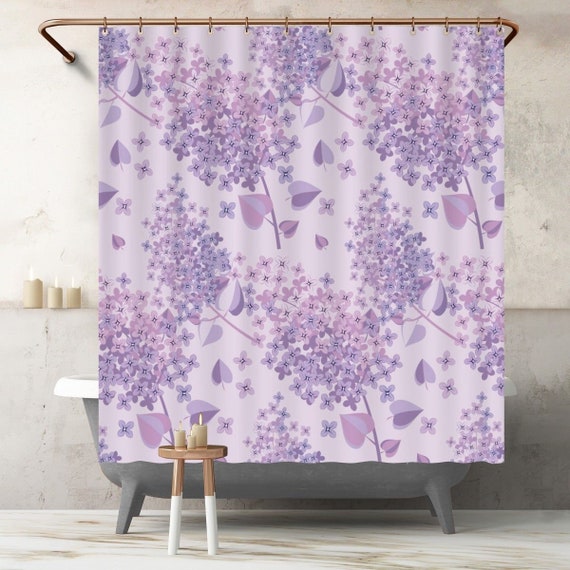 Lilac Shower Curtain Flowers and Leaves Custom Bath Curtain Etsy