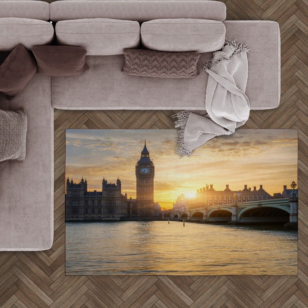 London Area Rugs Big Ben Clock Tower Carpets White and Brown Etsy