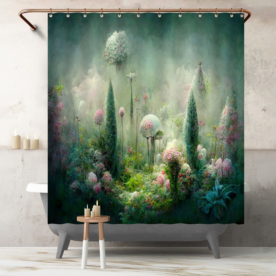 Fantasy Shower Curtain Green and Pink Bath Decor Fairy Tale Etsy
