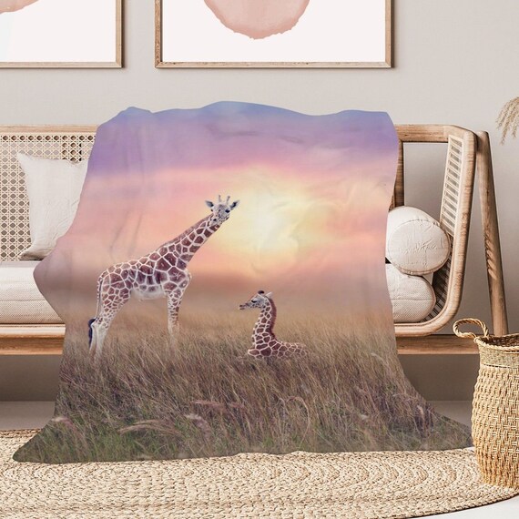 Giraffe Blankets Animal in Grassland Bed Blanket Pastel Etsy
