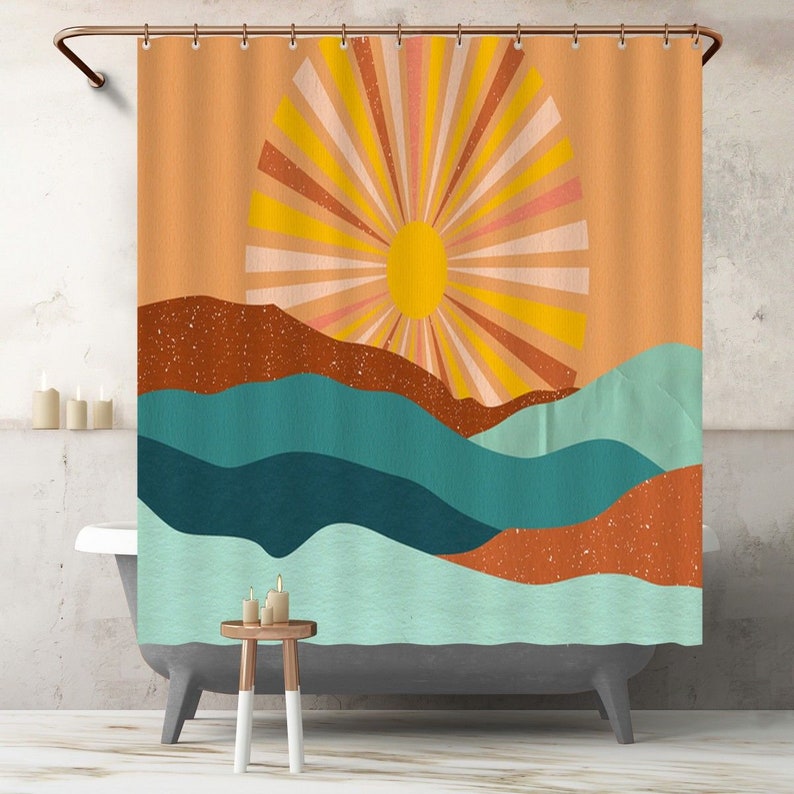 Sunset Shower Curtain Orange and Blue Bath Decor Boho Chic Bath Curtain